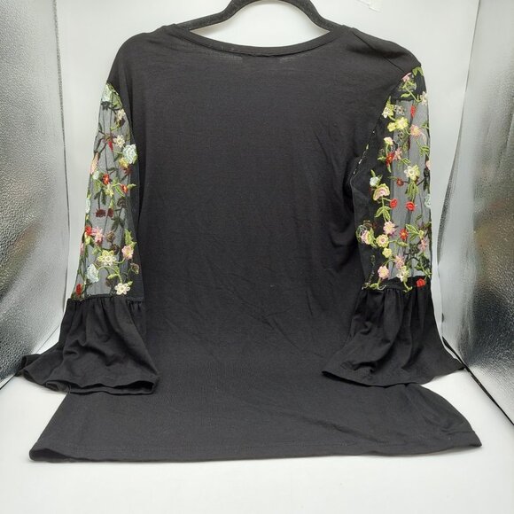 Milan Kiss Women's Shirt Size XL Black Top Embroidered Mesh Sleeve - Picture 9 of 9